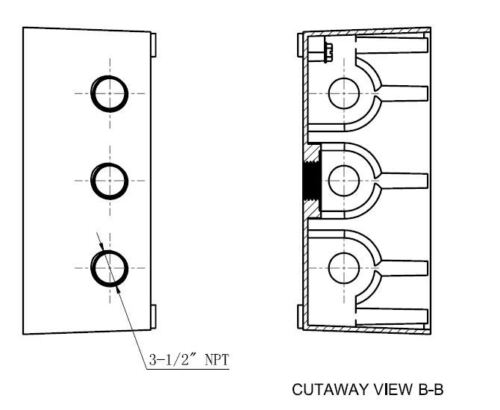 2-5/8" Deep Three (3) Gang Weatherproof Electrical Box with (7) 1/2" Holes - Picture 5 of 12