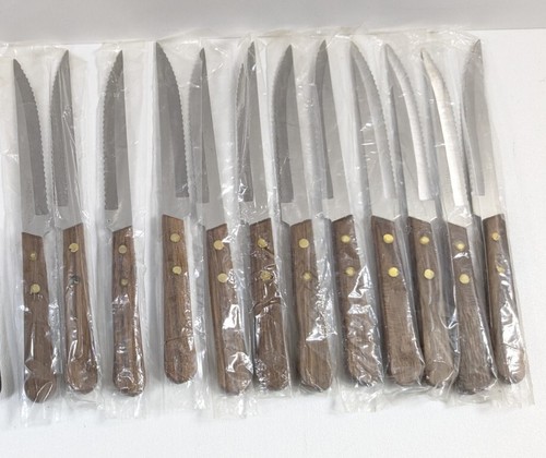 Lot of 12 Vintage Vollrath 4.75" Steak Knife 48140 Wood 2 Rivet Handle Japan - Picture 1 of 6
