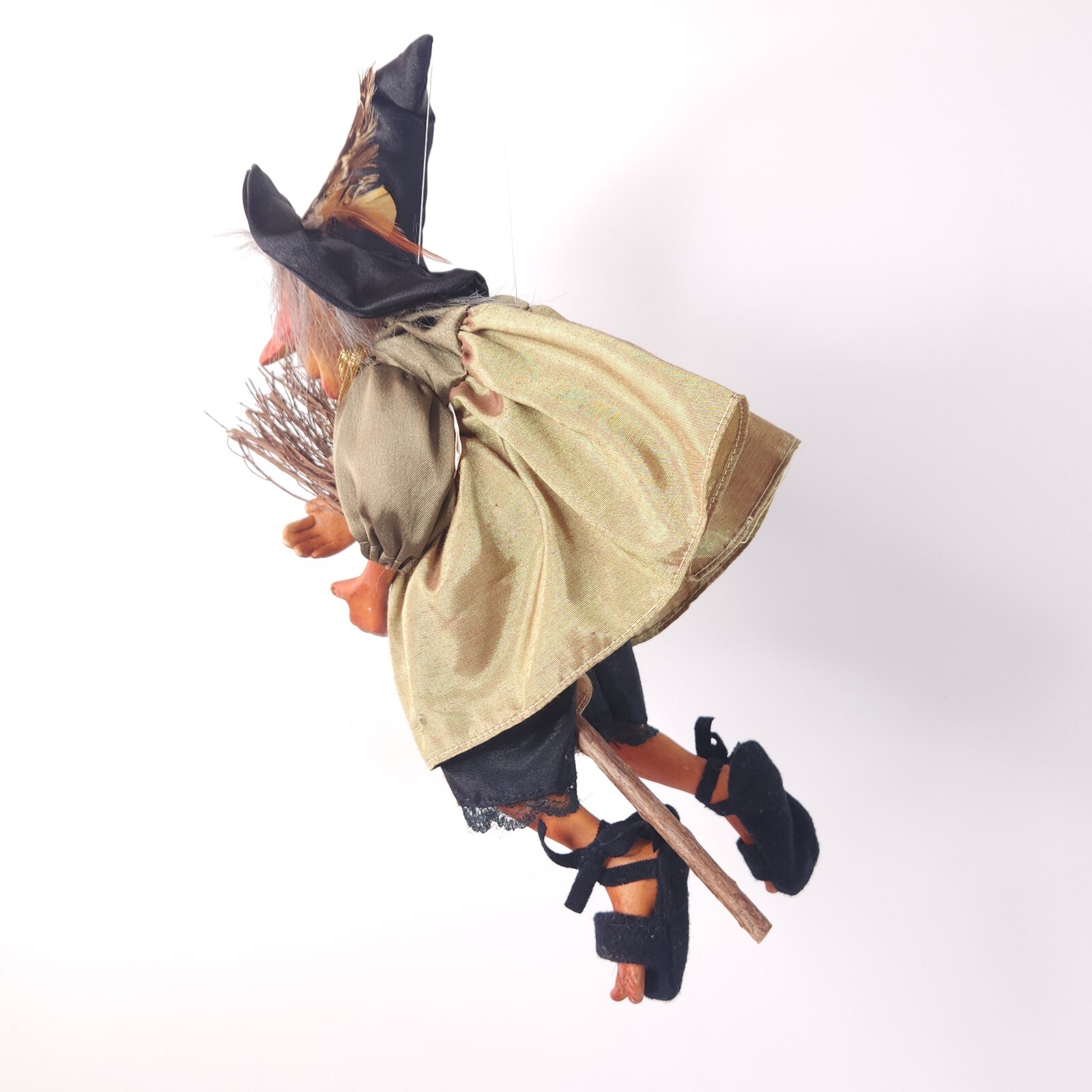 Vintage Hanging Flying Witch On A Broom (upside down) Doll Halloween w
