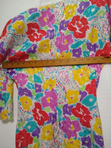 Jack Mulqueen ~ Silk Dress Size Med - Floral Knee Length Side Button Vintage 80s - Picture 6 of 6