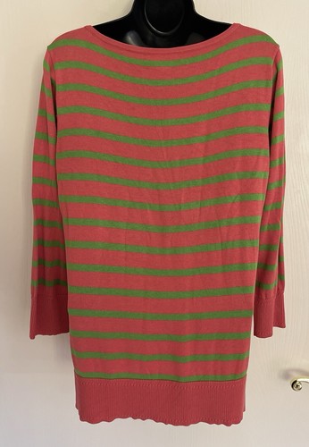 Milly Medium Sweater Preppy Coral Pink Green Stripe Summer Bright Beach Designer - Picture 3 of 8