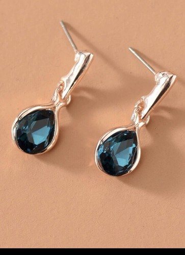 Set Halskette & Ohrringe roségoldfarben Kette/saphirfarben Steine - Bild 3 von 4