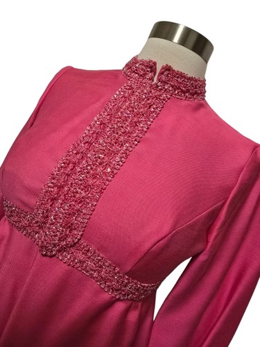 1960 Vintage Maxi Dress Hot Pink Size 6 Long Sleeve by Giuseppe - Picture 8 of 10