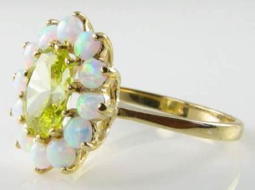 CLASSIC 9K 9CT GOLD PERIDOT OPAL LARGE CLUSTER ART DECO INS RING FREE RESIZE - Picture 4 of 7