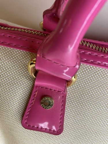 Victoria's Secret Bag Tote Purse Red Love Ed. Cream Canvas Pink Patent Leather - Picture 9 of 21