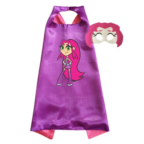 Teen Titans Go Costume Kids Cape & Mask Raven Robin Beastboy Starfire Cyborg - Picture 4 of 6
