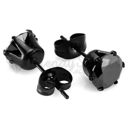 5MM Men Women Black White Round Cubic Zircon Stainless Steel Stud Earrings 2Pcs - Picture 7 of 134