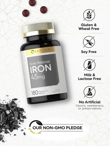 Slow Release Iron 45 Mg | 180 Tablets | Vegetarian, Non-Gmo, and Gluten Free - Picture 4 of 11