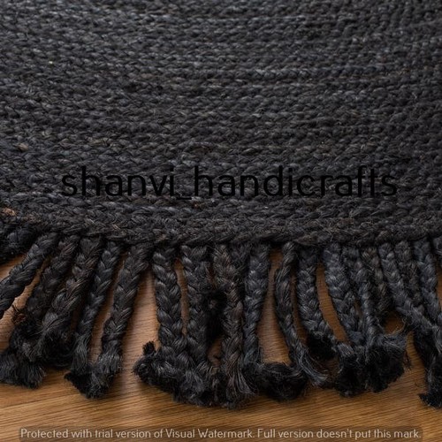 Black Color Bohemian Round Rug Jute Rug Braided Indien Area Rag Rug - Picture 3 of 3