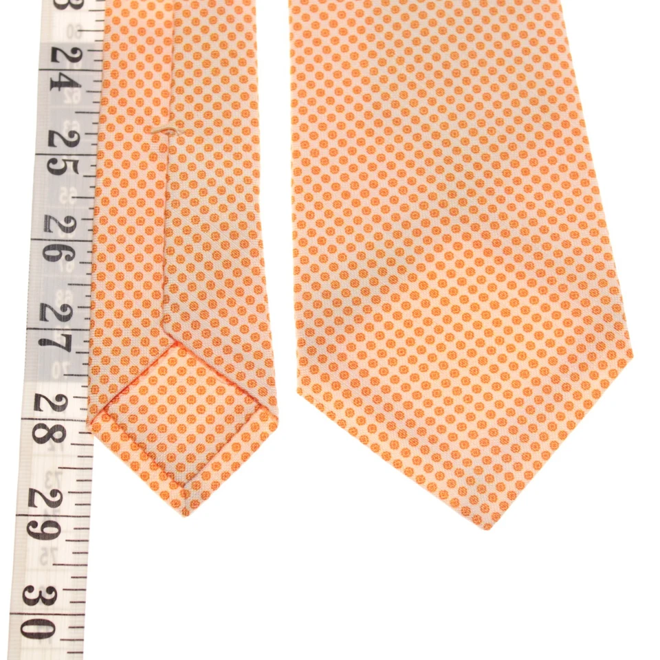 Corbata Kiton nueva sin etiquetas 100 % seda siete pliegues en blanco roto con lunares naranjas Foto 4 de 4