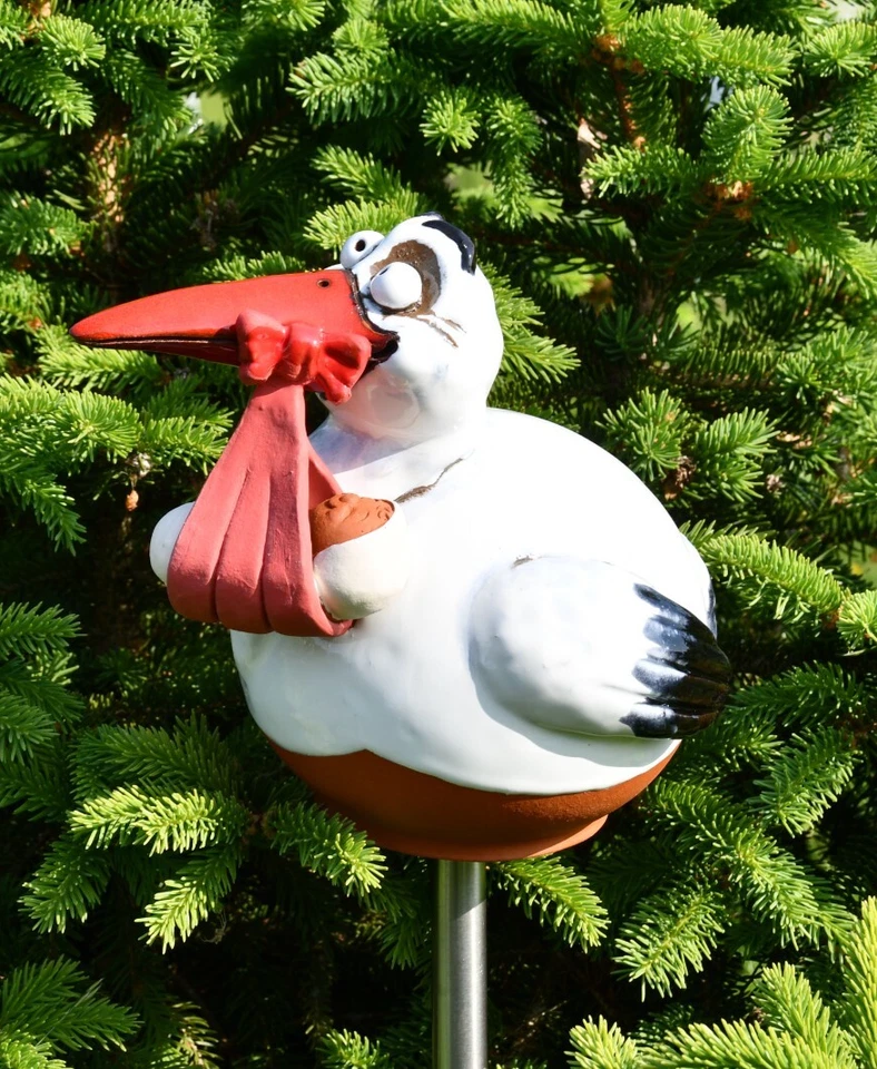 Keramik Gartenkugel Dekoration Statue Vogel Storch H18cm Midene Handgefertigt - Bild 1 von 4