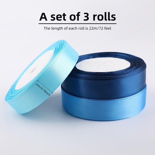3/4 Inch Blue Ribbon Blue Satin Ribbon 72 Yards Solid Fabric Ribbon for Gift ... - Picture 2 of 7