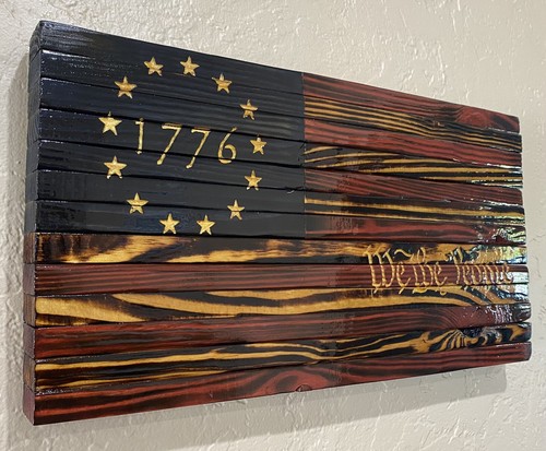 Wood 1776 Betsy Ross “We the People”American Flag 20x9.5 In Mounted Wall Art - Picture 2 of 3