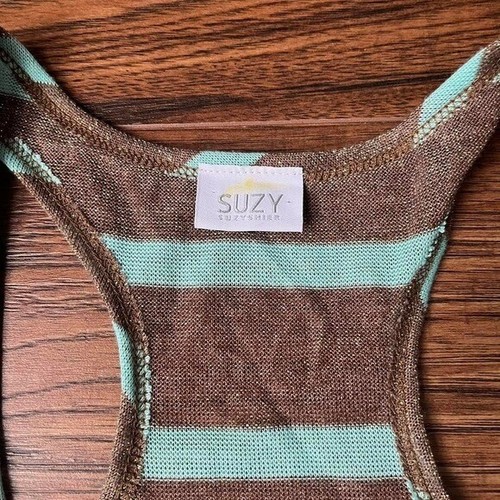 Y2K Metallic Mesh Striped Asymmetrical Tank Trashy 2000s Fairy McBling Bratz M - Picture 2 of 7
