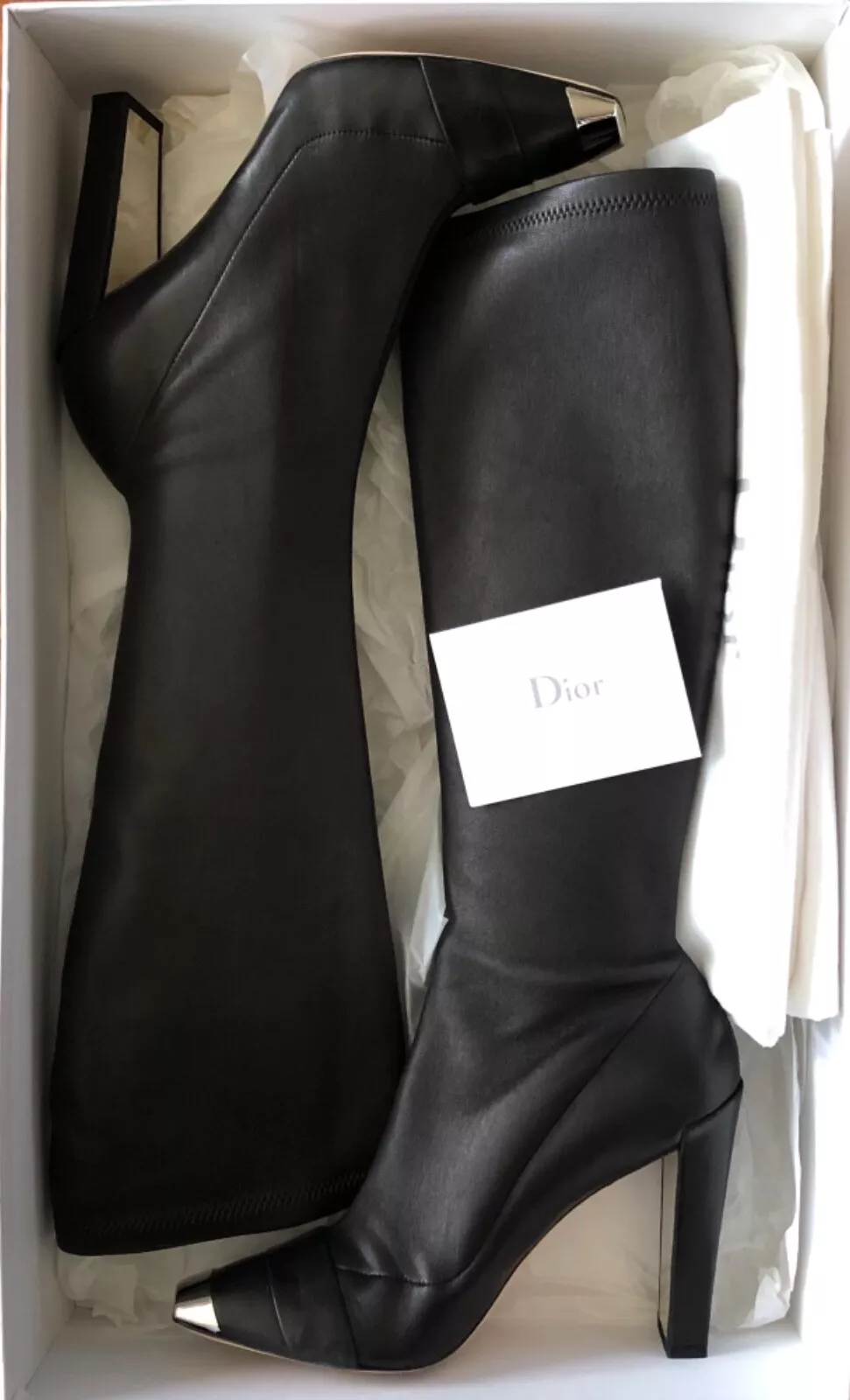 Dior cuir Talon Bottes Longues Noir Femmes EU 40 (39)