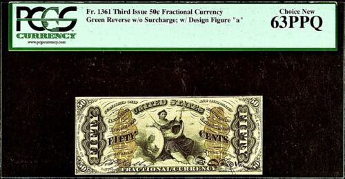 Fractional Currency Fr. 1361 Third Issue 50¢ Justice Note Pcgs 63 Ppq Bold Color