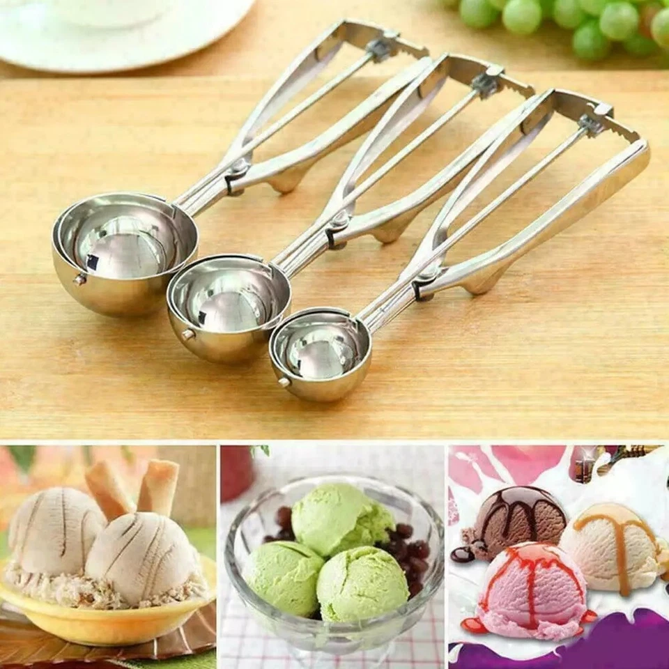 Ice Cream Scooper with Trigger Stainless Steel Mashed Potato Scoop 6cm/5cm/4cm - Image 4 of 4