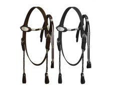 Horse size POCO Leather Rounded Browband HEADSTALL with Silver Accents  Reins