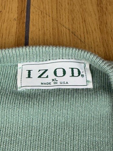 Vintage Izod V-Neck Pullover Sweater Green USA Made 100% Acrylic Mens XL - Picture 2 of 18