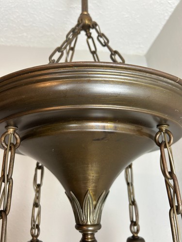 antique Arts&Crafts ,Victorian 1910's brass 4 light chandelier - Picture 14 of 24