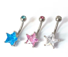 3pc Value Pack Star Prong Set CZ Gem Surgical Steel Belly Rings Navel Naval