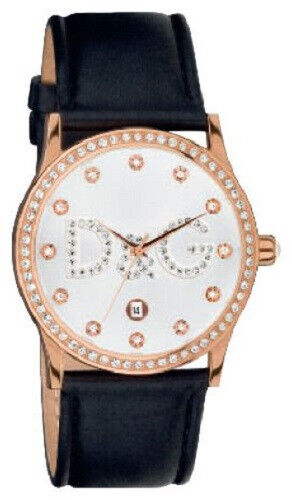 DOLCE & GABBANA DW0501 Crystal Accented Rose Gold Case Black Leather Band Watch - Picture 1 of 1