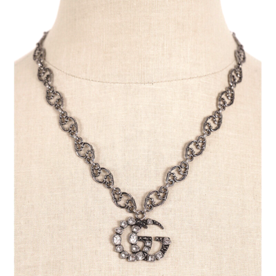 ★大人気★Gucci Double G Necklace Silver Aged Finish NEW $1190 GUCCI Aged Palladium CRYSTAL DOUBLE GG Silver Aged