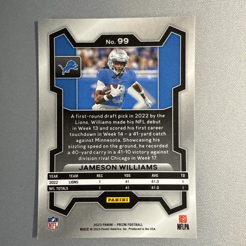 2023 Panini Prizm Jameson Williams RC Rookie Card Detroit Lions Rookie - #99 - Picture 2 of 2
