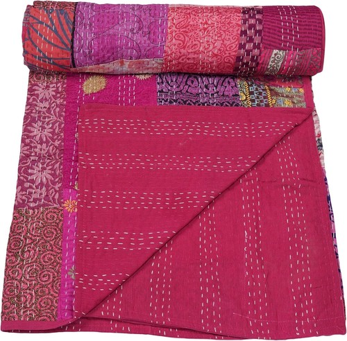 Handmade Vintage Silk Patchwork Kantha Quilt Indian Sari Silk Patola Throw - Picture 36 of 62