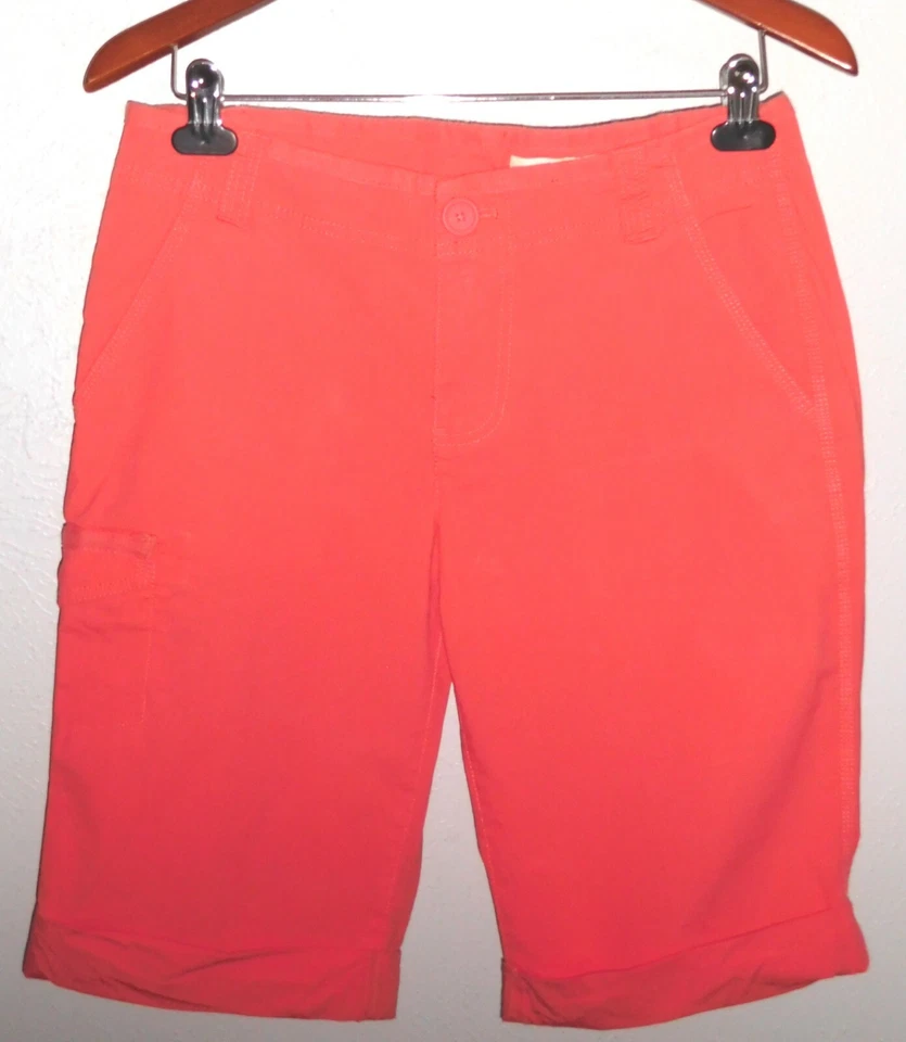 Женские шорты-бермуды DKNY размер 6 эластичные хлопок коралл оранжевый с манжетами - Изображение 2 из 2