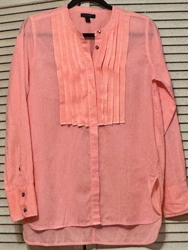 J. Crew Damen rosa Ripsband plissiert Knopfleiste Baumwolle Shirt Größe 6 neu ohne Etikett