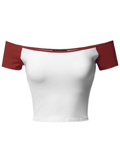 FashionOutfit Women's Raglan Short Sleeve Off Shoulder Crop Tank Top - Picture 7 of 14