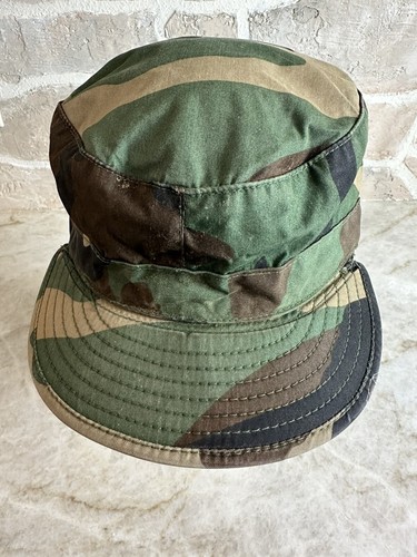 Military Issue Woodland Camouflage Combat Cap With Ear Flaps 7-1/4 READ - Picture 2 of 9