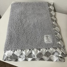 Little Giraffe Luxe Gray Chenille Baby Blanket Plaid Satin Trim USA Lovey