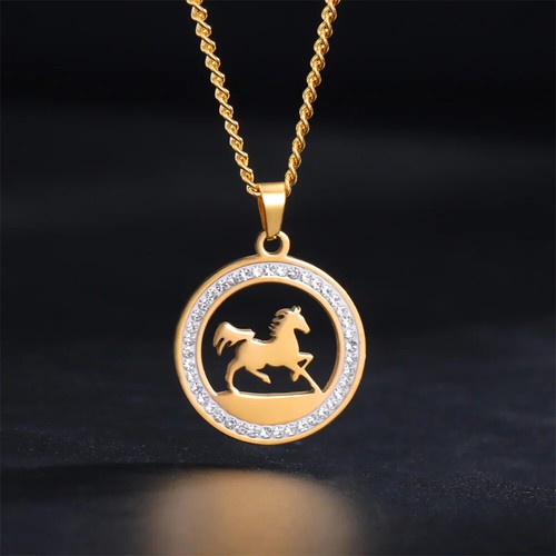 Running Horse Pendants Necklace Stainless Steel Rhinestone Pendant Necklace Gift - Picture 7 of 11