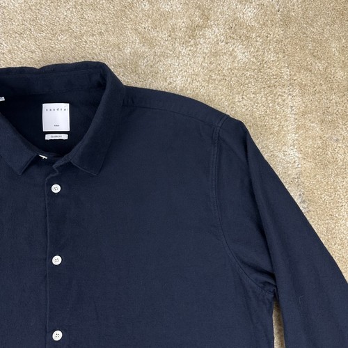 Sandro Paris Mens Button Shirt XXL 2XL Classic fit dark Blue light Flannel - Picture 3 of 18