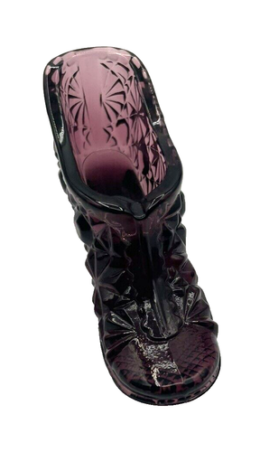 Vintage 60's L.E. Smith Daisy & Button Amethyst Purple Glass Shoe Slipper - Picture 3 of 9