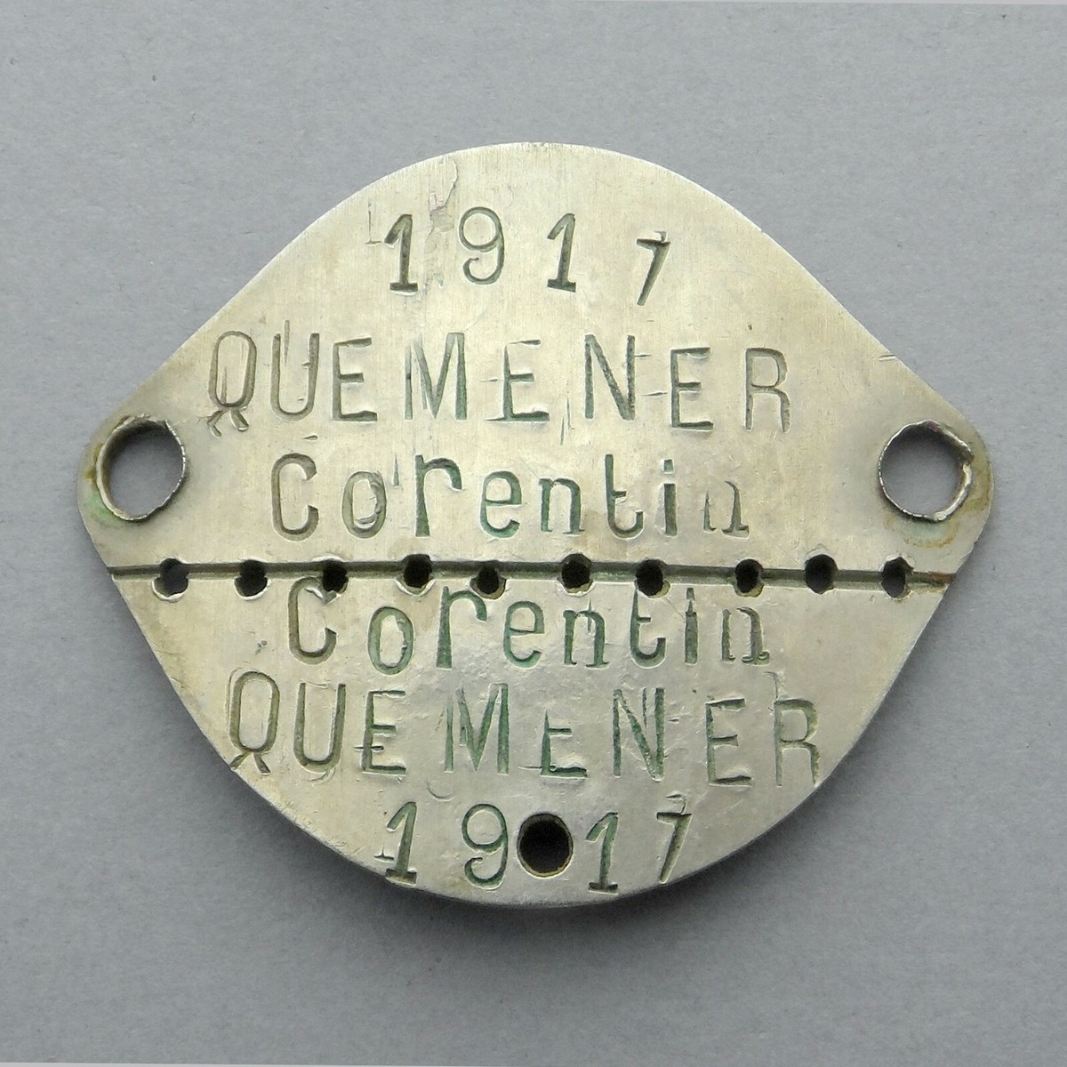 WWII French Relic. Dog Tag. Quemener Corentin 1917. 1939 - 1945