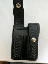 DutyMan Blk Leather Dbl mag holster 1911 Basket Weave Nickle 8621N