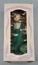 Vintage Porcelain Red Hair Doll With Box Green Jumper Clothing And Hat