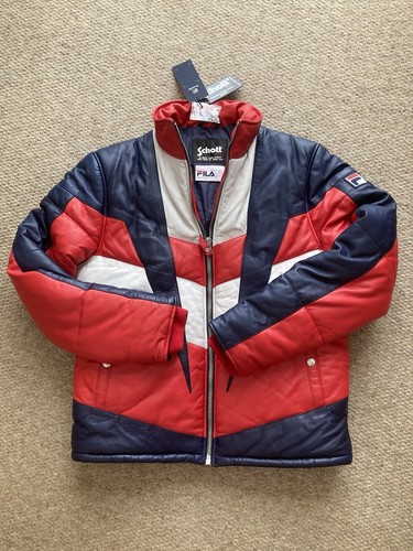 FILA X Schott Leather “IRVING” Jacket Mens Red, White, Blue (L) Size - RRP £750 - Picture 7 of 11