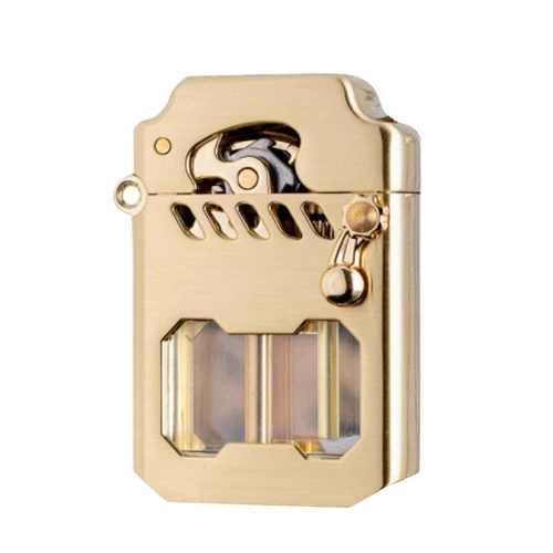 Retro Mecha Metal Windproof Lighter – Transparent Oil Tank, Unique Gear Design
