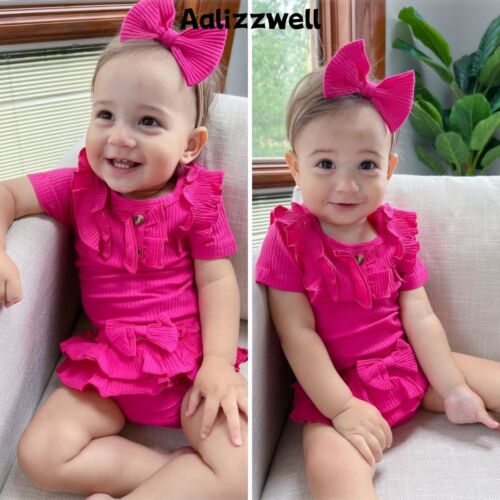 6-12 Months Infant Baby Girls Clothes Short Sleeve Bloomer Shorts Ribbed Summ... - Picture 2 of 8