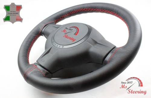 FOR PONTIAC SUNBIRD 86-94 BLACK LEATHER STEERING WHEEL COVER, RED 2 STIT - Picture 5 of 12