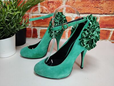 OFFICE JADE GREEN COURT SHOES UK EU 38 SUEDE SATIN