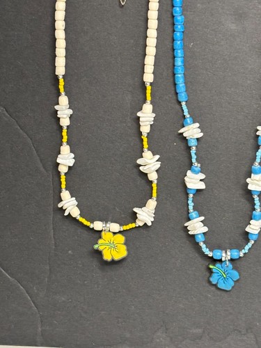 Collana 4-Surf Ragazza Puka Conchiglia Perline 15" Fiore di Ibisco Made In Filippine - Foto 5 di 10