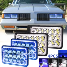 4pcs 4x6" Led Headlights Blue Halo DRL fit 1980-1988 Oldsmobile Cutlass Supreme