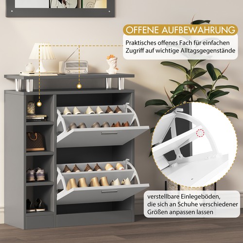 Garderobe Set mit Spiegel,2 Wandpaneelen,Regalwand und Schuhschran Flurgarderobe - Bild 9 von 13