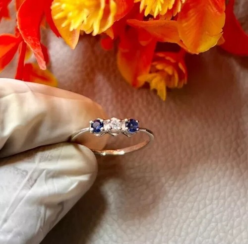 1Ct Real Moissanite Round Cut Women's Engagement Ring 14K White Gold Plated - Picture 3 of 8