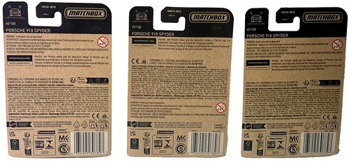 2023 & 2024 MATCHBOX PORSCHE 918 SPYDER - GREEN - YELLOW - LOT  OF 3 - Picture 5 of 5